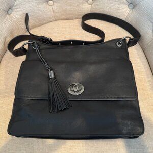 RACHEL Rachel Roy black 100% genuine leather flat crossbody bag/purse